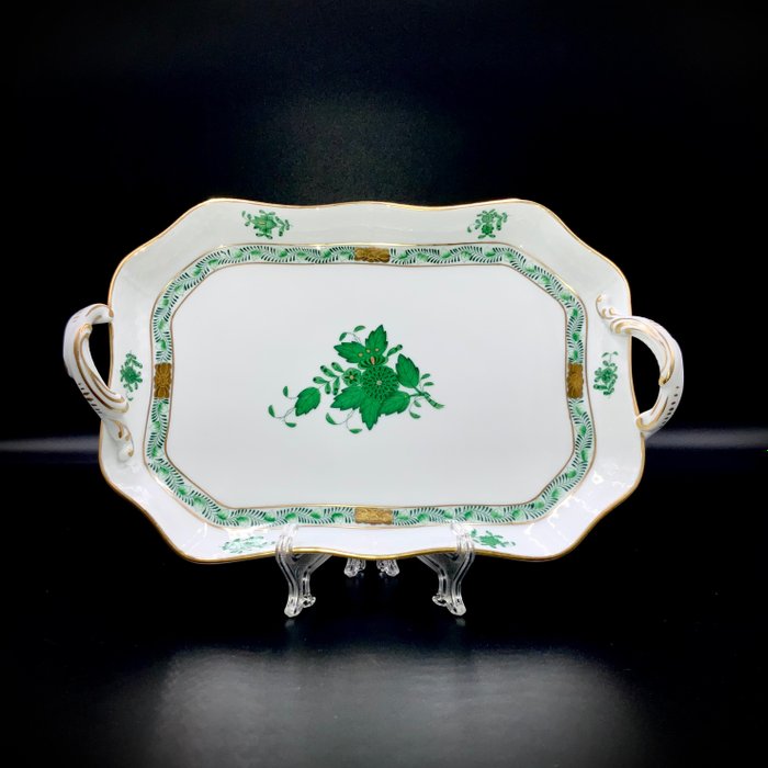 Herend - Rectangular Tray with Handles (27 cm) - Chinese Bouquet Apponyi - Platte - Håndmalet porcelæn