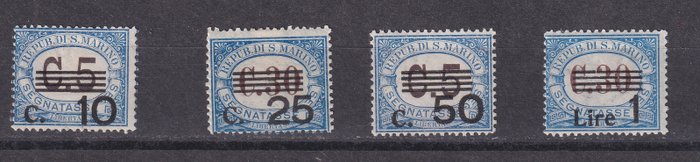 San Marino 1936/1939 - Komplet sæt af 7 skattemærker overtrykt 1925, Sassone 47/53. MH - Sassone Serie 805