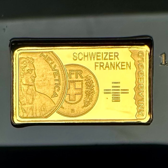 Tyskland. Gold Bar Schweizer Franken , oro 1/100 Oz (.999) Proof  (Ingen mindstepris)