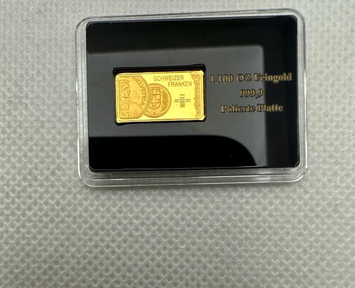 Tyskland. Gold Bar Schweizer Franken , oro 1/100 Oz (.999) Proof  (Ingen mindstepris)