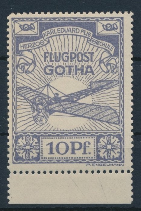 Det tyske kejserrige - Halvofficielle luftfartsfrimærker 1912 - Flymærke fra Karl Eduard Aviation School, udgave af kun 5.000 stk.