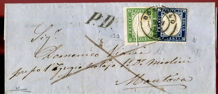 Italien Kongerige 1862 - Blandet porto Sardinien/Rige. - Sassone Sardegna 13D, Regno 2.