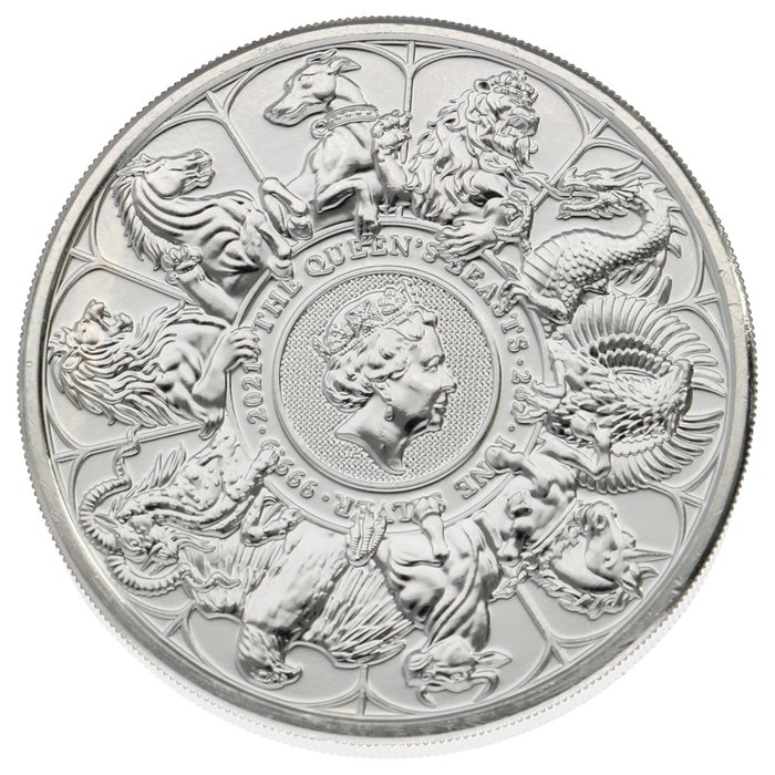 Storbritannien 5 Pounds 2021 "The Queen's Beasts" 2 Oz (999)  (Ingen mindstepris)