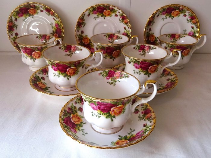 Royal Albert - Dessertservice (19) - Old Country Rose - Knogleporcelæn - Smukt Dessertservice