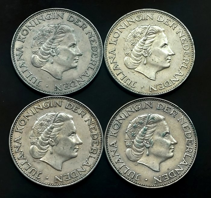 Holland. Juliana (1948-1980). 2 1/2 Gulden 1959, 1960, 1961 e 1962  (Ingen mindstepris)