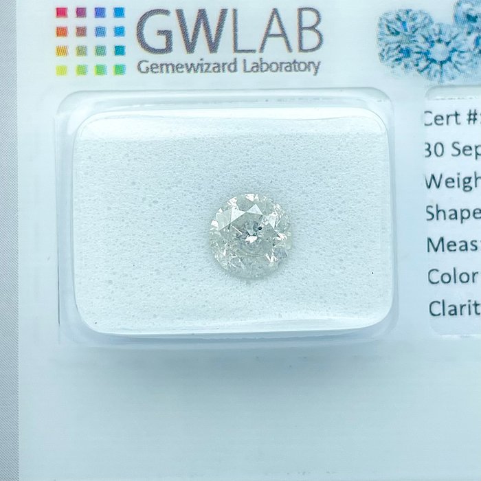 Ingen mindstepris - 1 pcs Diamant  (Natur)  - 1.06 ct - Rund - G - I2 - Gemewizard Gemological Laboratory (GWLab)