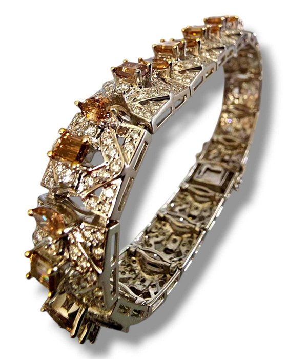 Armbånd - 18 kraat Hvidguld, 18K hvidguld  diamanter armbånd 4,8 karat diamanter  7,2 ct champagne diamanter 45 gram -  12.00ct. tw. Diamant (Natur)  - Diamant