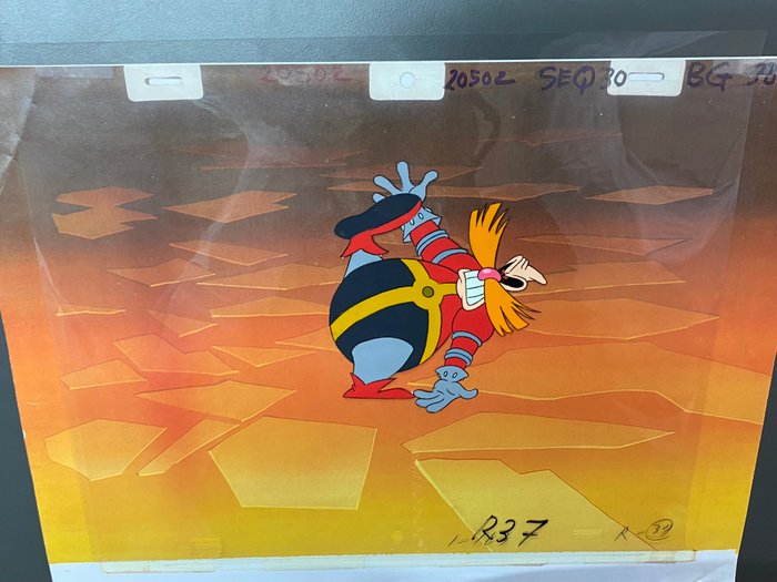 Sonic the Hedgehog (TV series) (1993/94) - 1 Original Animation Cel of Doctor Eggman, med trykt baggrund