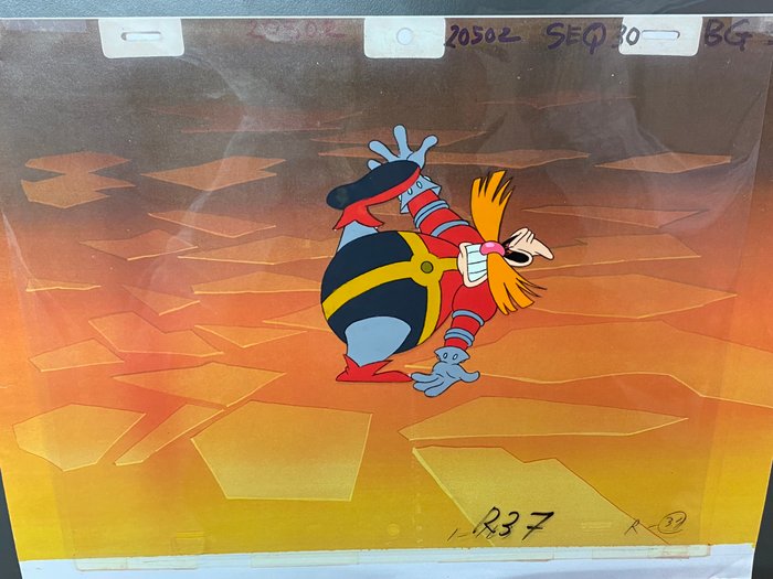 Sonic the Hedgehog (TV series) (1993/94) - 1 Original Animation Cel of Doctor Eggman, med trykt baggrund