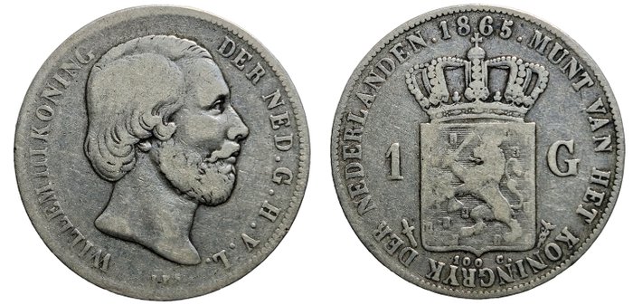 Holland. Willem III. 5 Cents, 1/2 and 1 Gulden 1865 KM# 93, 1861 KM# 92, 1850 KM#91 (all Sword)  (Ingen mindstepris)