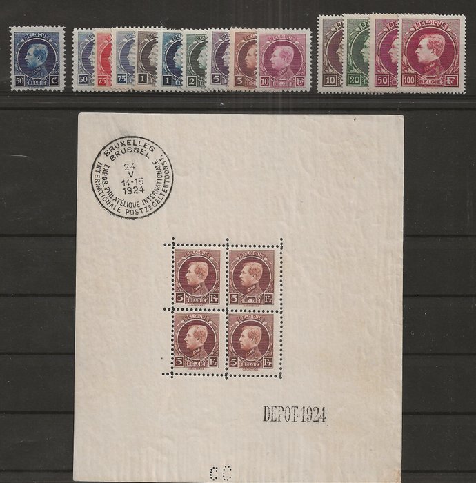 Belgien 1921/1929 - Lille og Stor Montenez med blok - OBP/COB 187 211/19 289/92 BL1