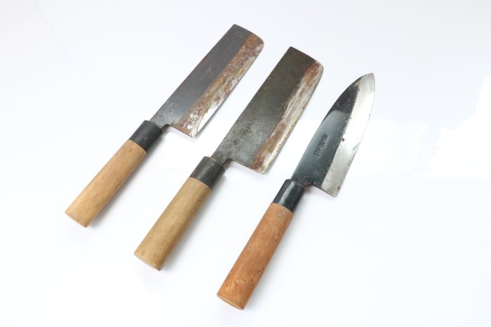 "刀 KATANA" kitchen knife  菜切 Nakiri  薄刃 Usuba  出刃 Deba - Køkkenkniv - Kitchen knife set - Stål - Japan