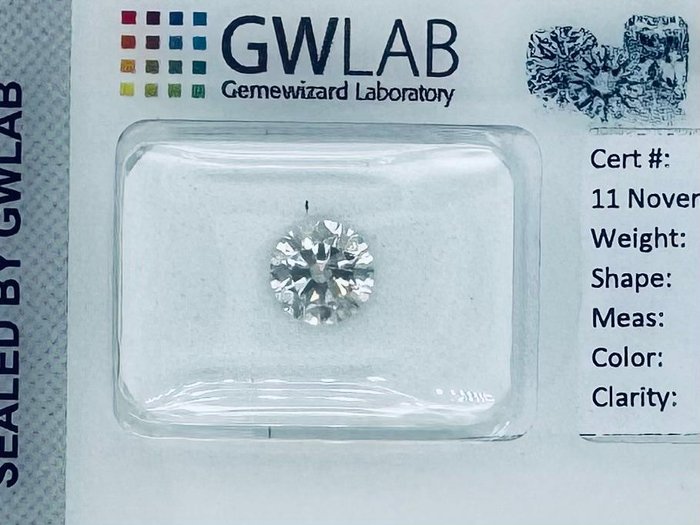 Ingen mindstepris - 1 pcs Diamant  (Natur)  - 1.01 ct - Rund - I - SI1 - Gemewizard Gemological Laboratory (GWLab)