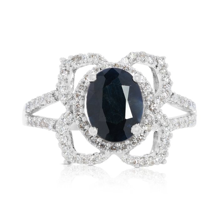 Ring - 18 kraat Hvidguld -  1.95ct. tw. Safir - Diamant