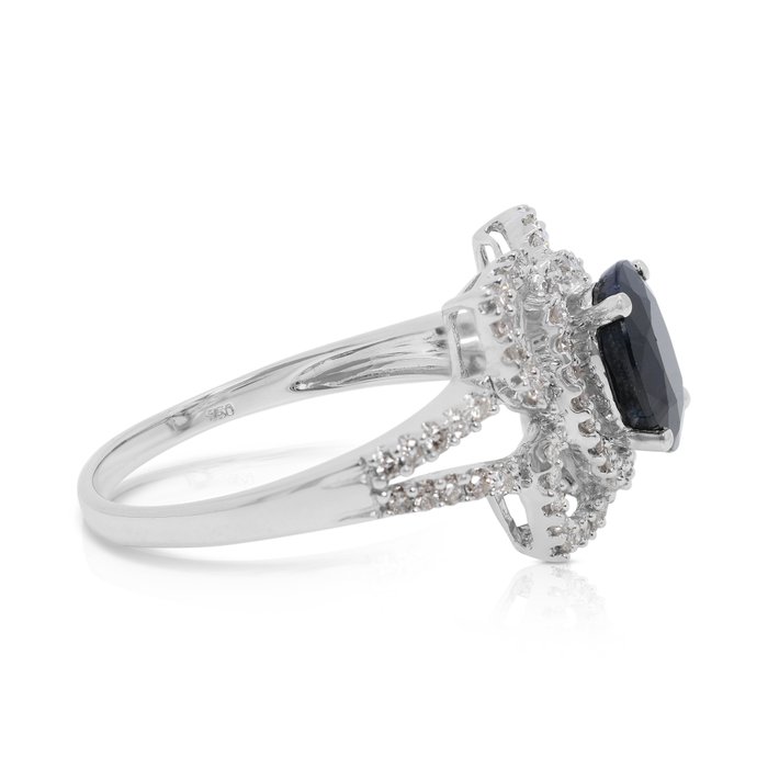 Ring - 18 kraat Hvidguld -  1.95ct. tw. Safir - Diamant