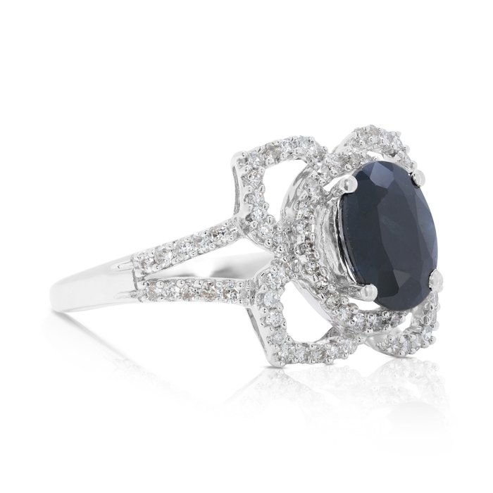 Ring - 18 kraat Hvidguld -  1.95ct. tw. Safir - Diamant