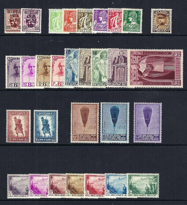 Belgien 1932 - Det komplette bind inklusive serien "Cardinal Mercier, Infantry, Balloon Piccard og - OBP/COB 333/62