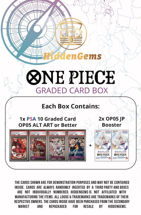 HiddenGems - 1 Sealed box - OP05 - Awakening of the new Era - One Piece PSA 10 Graded Card Box + 2 Booster Packs Japanese