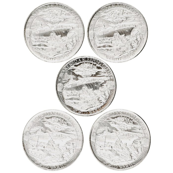 Förenta staterna. Silver medal 2019 "World War II", 5x1 Oz (.999)