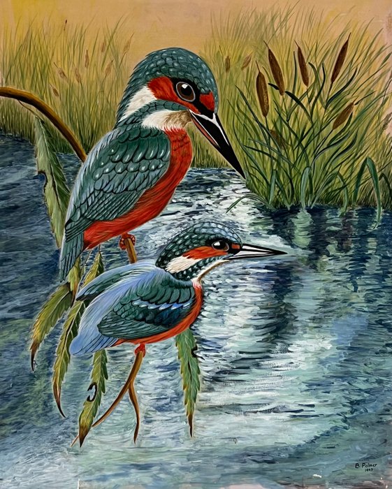 B Palmer (XX) - A study of a pair of kingfishers