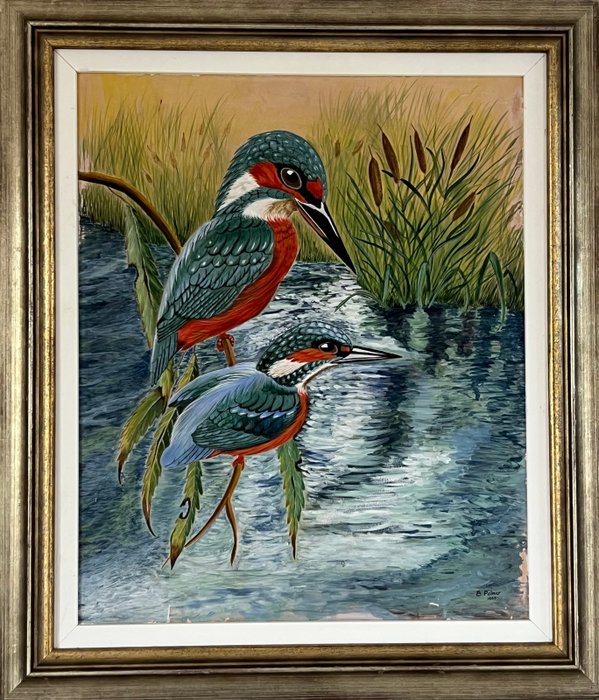 B Palmer (XX) - A study of a pair of kingfishers