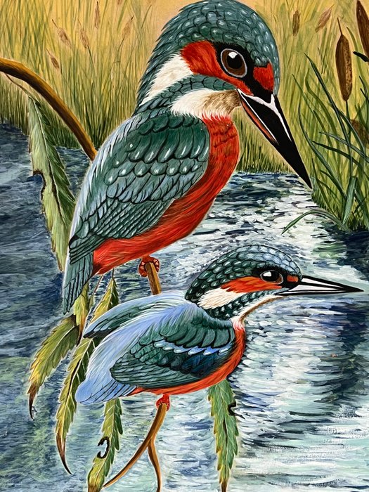 B Palmer (XX) - A study of a pair of kingfishers