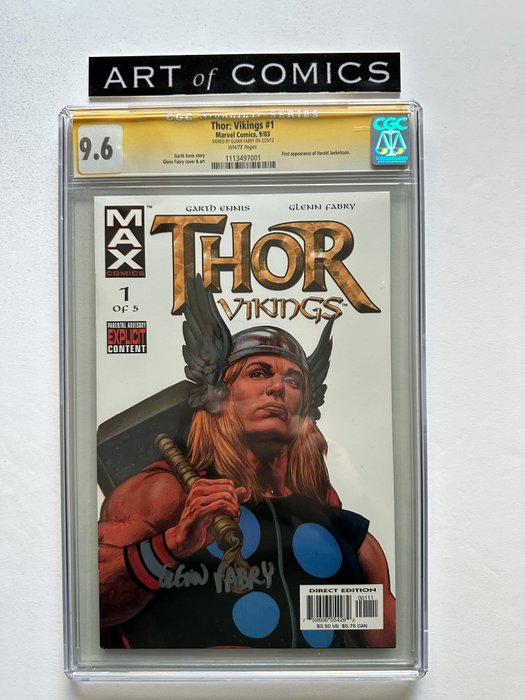 Thor: Vikings #1 - Signed By Glenn Fabry - 1st Appearance Harald Jaekelsson - Signature Series CGC Graded 9.6 - Extremely High Grade!!! - White Pages!! - 1 Signed graded comic - Første udgave - 2003