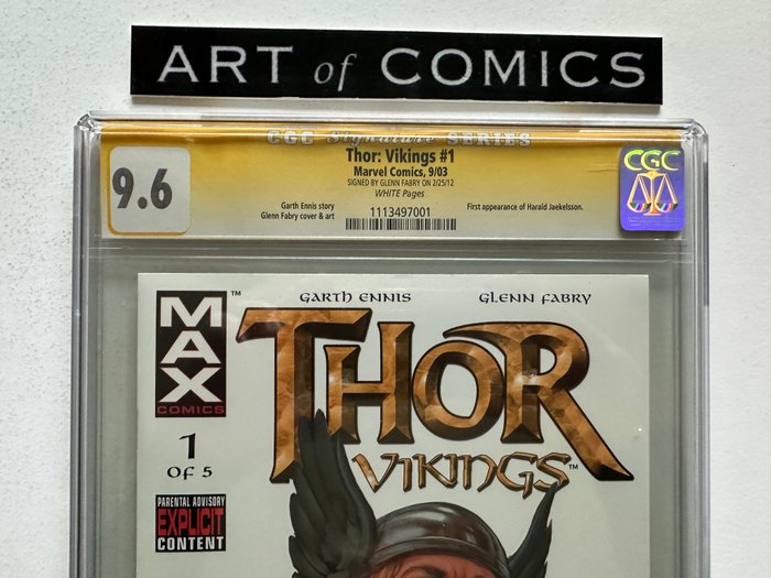 Thor: Vikings #1 - Signed By Glenn Fabry - 1st Appearance Harald Jaekelsson - Signature Series CGC Graded 9.6 - Extremely High Grade!!! - White Pages!! - 1 Signed graded comic - Første udgave - 2003