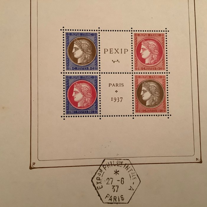 Frankrig 1937 - PEXIP blok med perforering og stempel i blokkant - Yvert blok 3