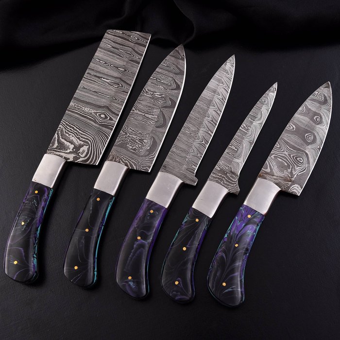 Køkkenkniv - Chef's knife - Foldet stål af 15N20 og 1095, Resin - Nordamerika