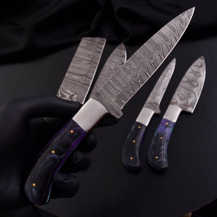 Køkkenkniv - Chef's knife - Foldet stål af 15N20 og 1095, Resin - Nordamerika