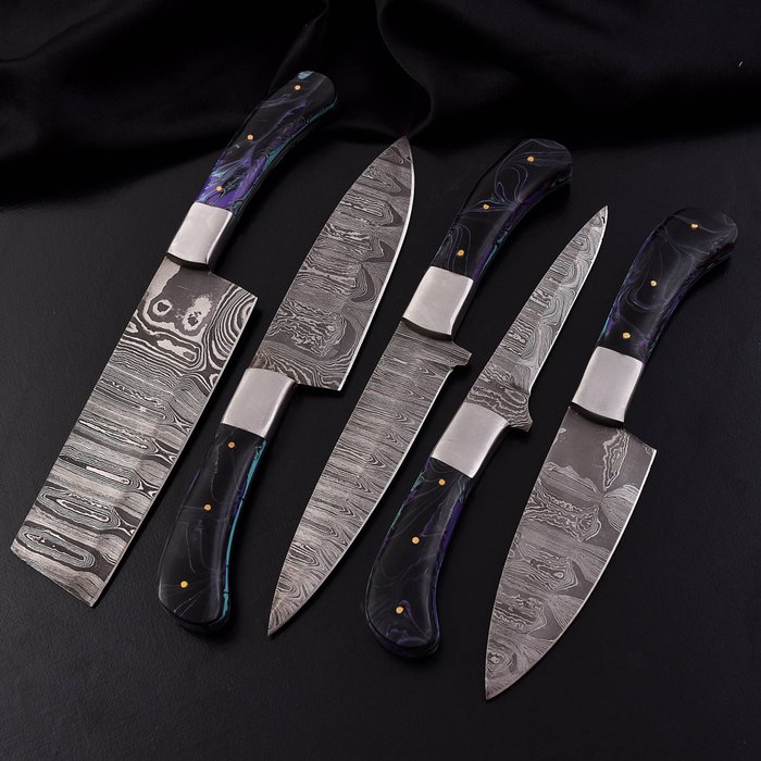 Køkkenkniv - Chef's knife - Foldet stål af 15N20 og 1095, Resin - Nordamerika