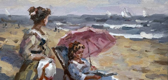 Francis Cristaux (1950) - Jeunes Filles au bord de Mer - Lecture sur la Plage