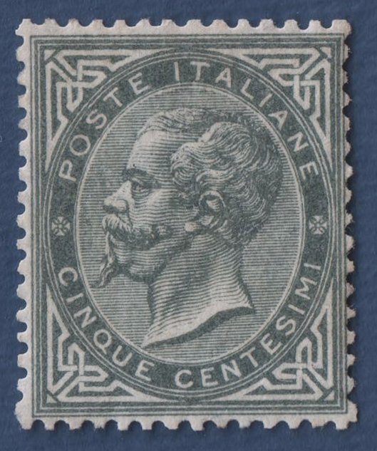 Italien Kongerige 1863 - 5 øre. grågrøn udgave De La Rue London MNH** - Sassone L16