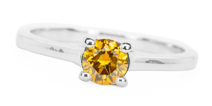 Ingen mindstepris - Ring - 18 kraat Hvidguld -  053ct tw Diamant (Naturfarvet) - F Levende gullig orange