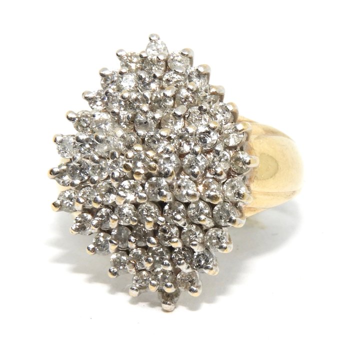 Cocktailring - 14 karat Gulguld -  2.10ct. tw. Diamant (Natur)  - underskrevet EDB