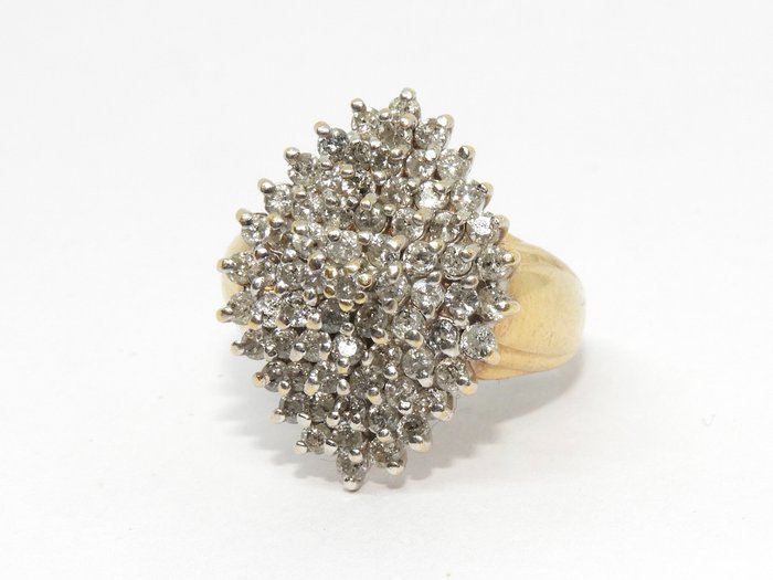 Cocktailring - 14 karat Gulguld -  2.10ct. tw. Diamant (Natur)  - underskrevet EDB