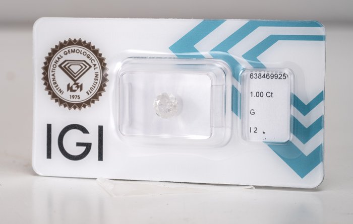 1 pcs Diamant  (Natur)  - 1.00 ct - Rund - G - I2 - International Gemological Institute (IGI)