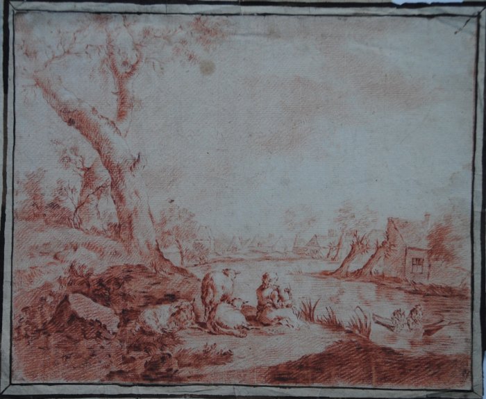 French School (XVIII) - Landscape with shepherdess