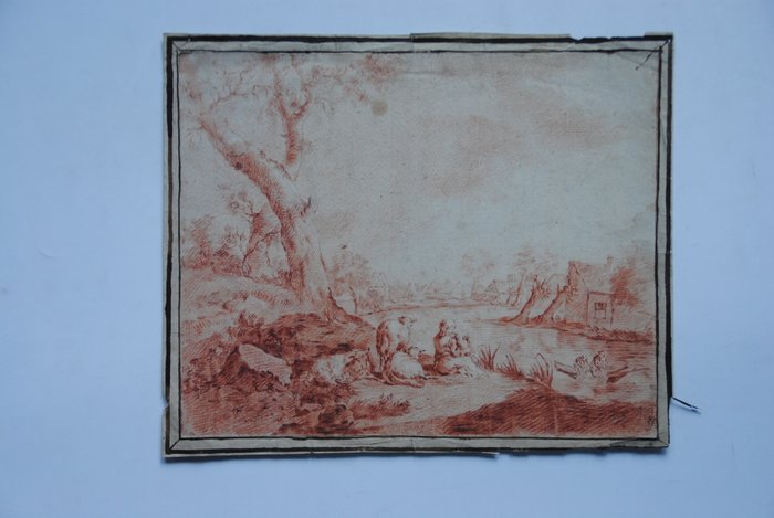 French School (XVIII) - Landscape with shepherdess