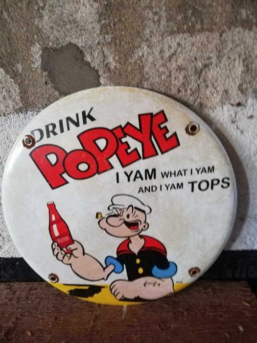 Emaljeplade - Emalje, Reklameskilt Popeye drink industriel vintage USA