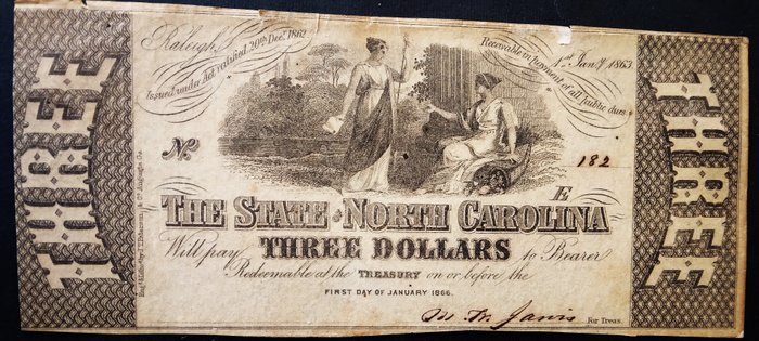 Förenta staterna - Obsolete currency 3 Dollars 1863 - State of North Carolina  (Ingen mindstepris)