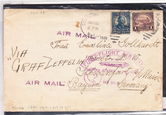 Förenta staterna 1928 - Envelope rejste med Zeppelin fra Lakehurst til Tyskland 27.10.1928 - Scott diversi numeri