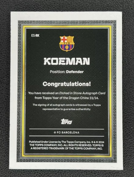 2024 Topps Year of The Dragon Ronald Koeman Etched Stone Autograph 1st - 1 Card - Næsten så god som ny (NM)