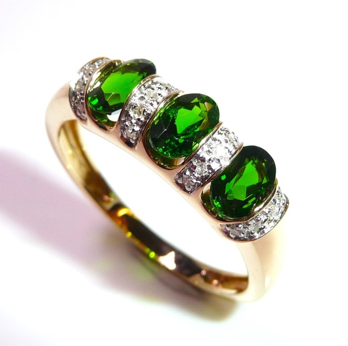 Ring - 14 karat Gulguld -  0.70ct. tw. Diamant (Natur)  - 59 udskiftelig kromdiopside