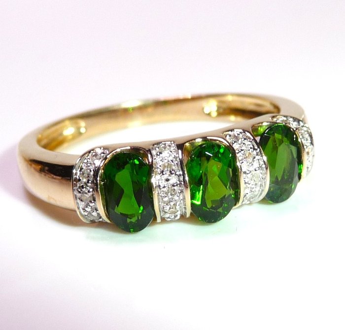 Ring - 14 karat Gulguld -  0.70ct. tw. Diamant (Natur)  - 59 udskiftelig kromdiopside