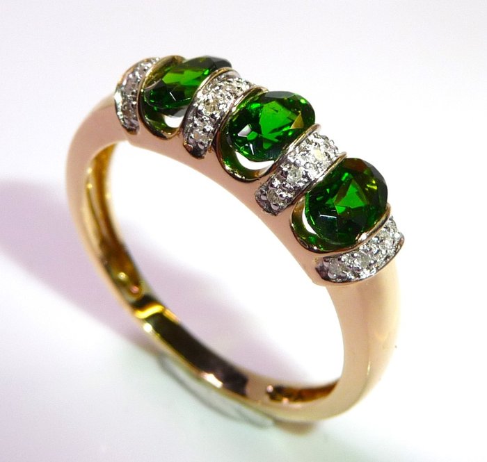 Ring - 14 karat Gulguld -  0.70ct. tw. Diamant (Natur)  - 59 udskiftelig kromdiopside