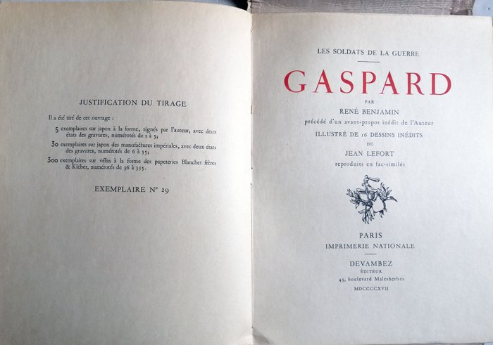 René Benjamin / Jean Lefort - Les Soldats de la Guerre. Gaspard - 1917