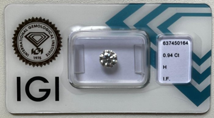 1 pcs Diamant  (Natur)  - 0.94 ct - Rund - H - IF - Istituto Gemmologico Italiano (IGI)