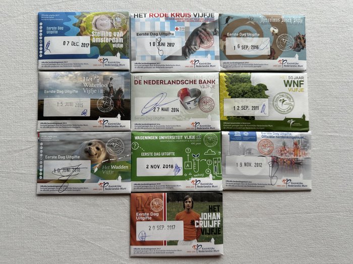 Holland. 5 Euro 2011/2018 "1e Dag Uitgifte" (10 stuks)  (Ingen mindstepris)